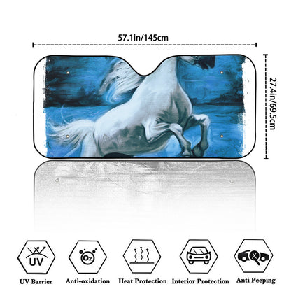 White Horse Painting Print Car Windshield Sun Shade