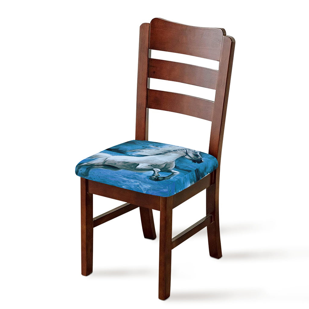 White Horse Painting Print Chair Cushion Cover