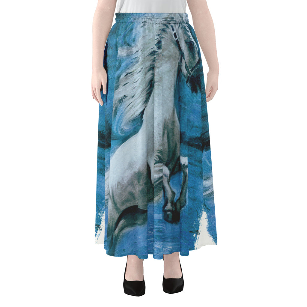 White Horse Painting Print Chiffon Maxi Skirt
