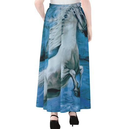White Horse Painting Print Chiffon Maxi Skirt