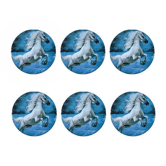 White Horse Painting Print Coaster Set