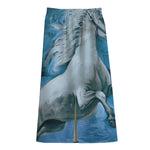 White Horse Painting Print Cotton Front Slit Maxi Skirt