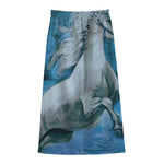 White Horse Painting Print Cotton Front Slit Maxi Skirt