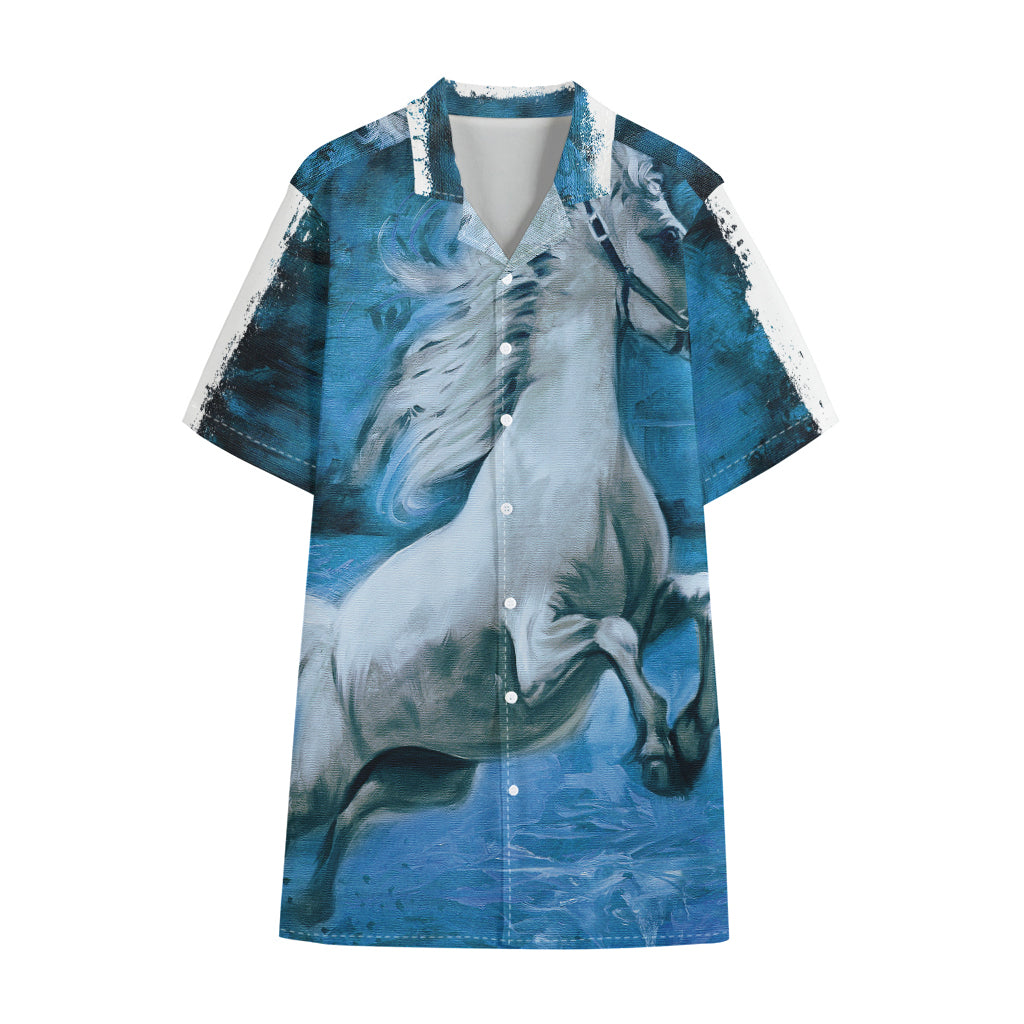 White Horse Painting Print Cotton Hawaiian Shirt