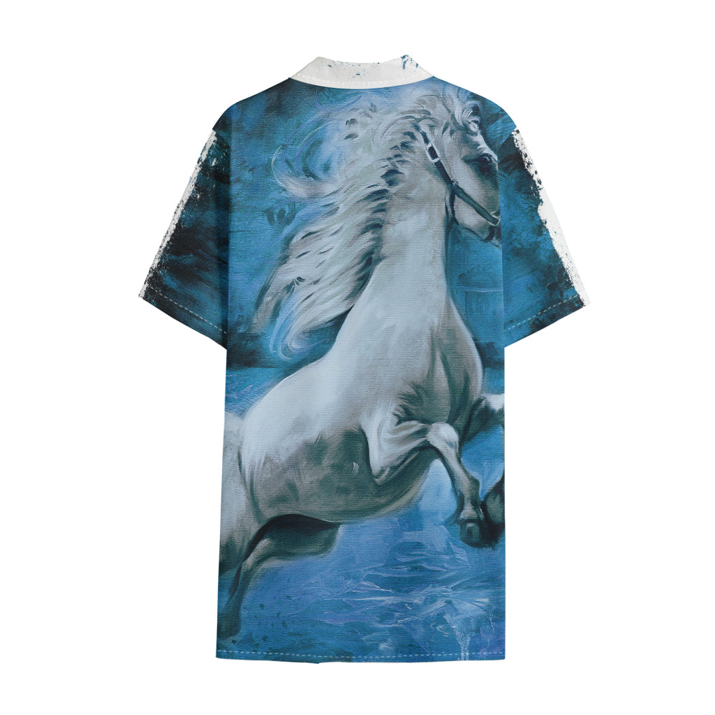 White Horse Painting Print Cotton Hawaiian Shirt