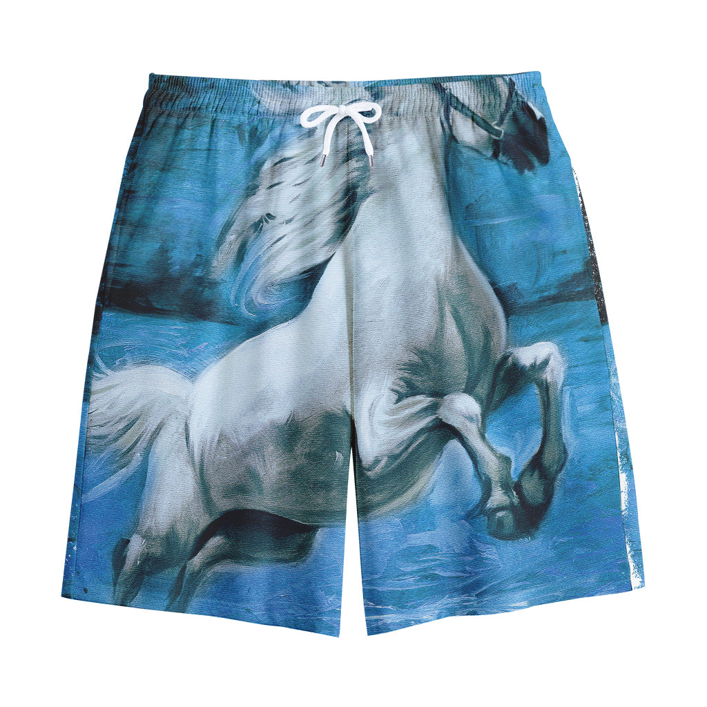 White Horse Painting Print Cotton Shorts