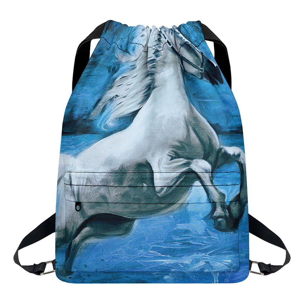 White Horse Painting Print Drawstring Backpack