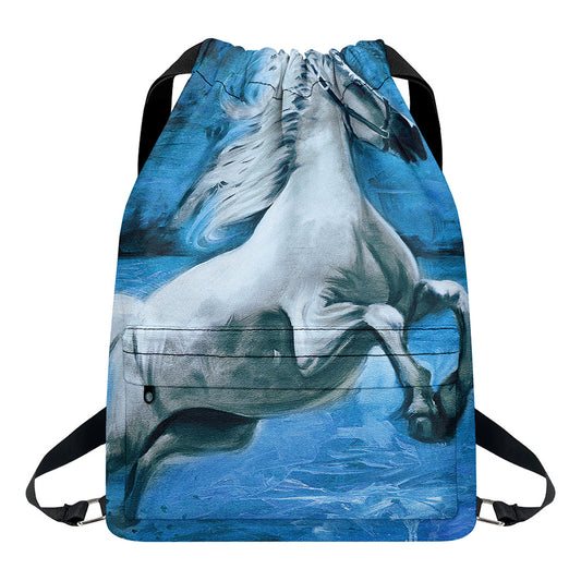 White Horse Painting Print Drawstring Backpack