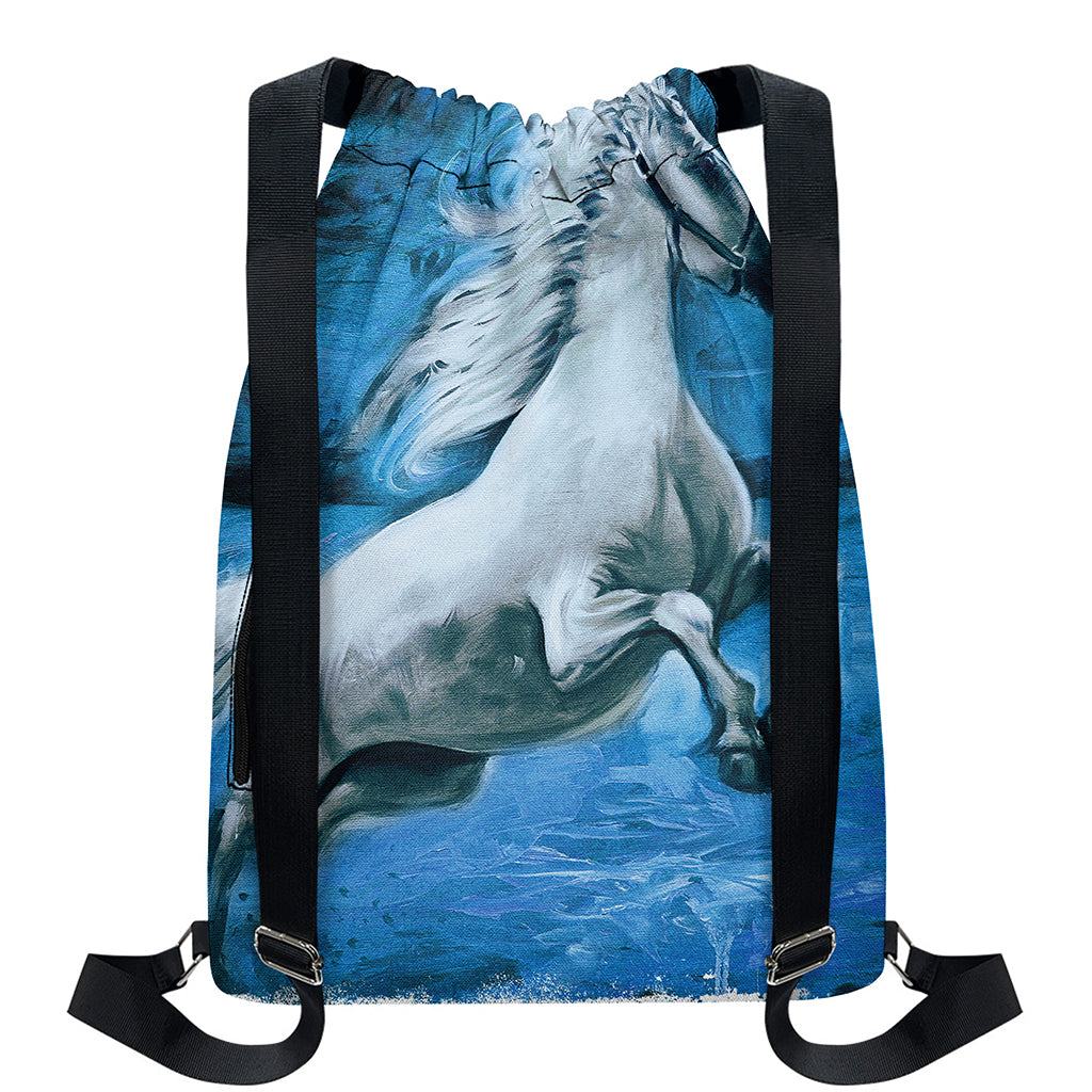 White Horse Painting Print Drawstring Backpack
