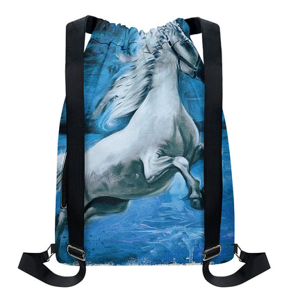 White Horse Painting Print Drawstring Backpack
