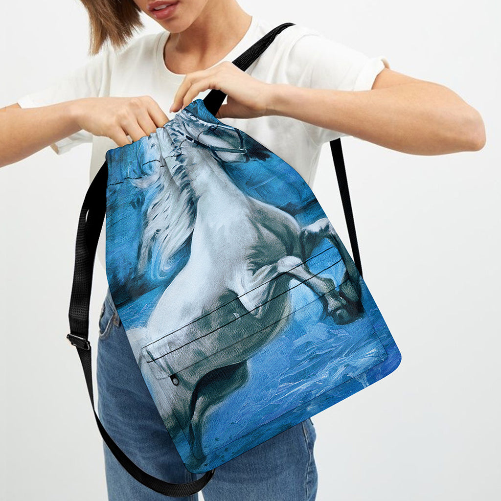 White Horse Painting Print Drawstring Backpack