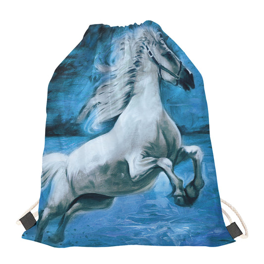 White Horse Painting Print Drawstring Bag