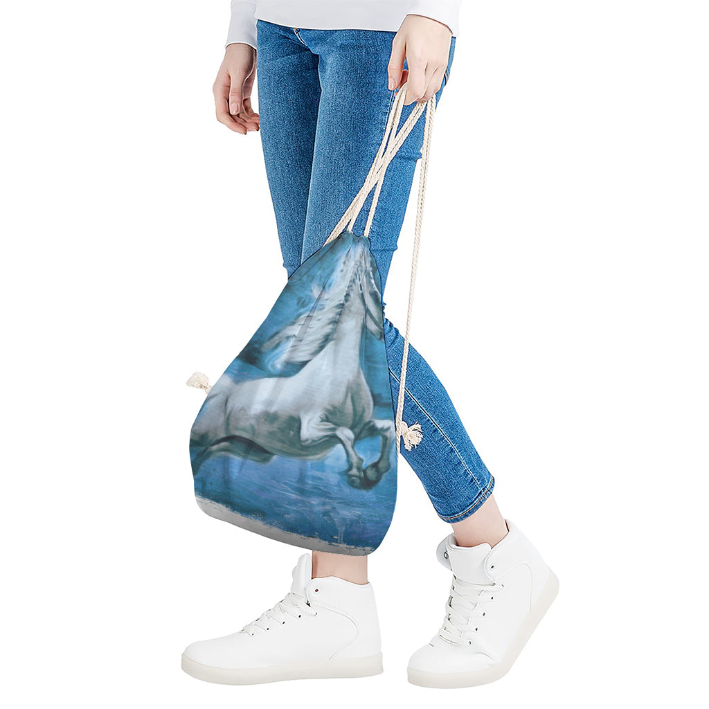 White Horse Painting Print Drawstring Bag