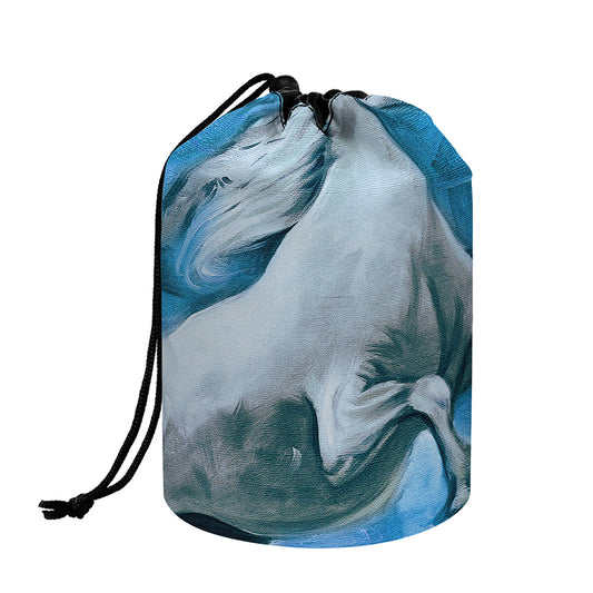 White Horse Painting Print Drawstring Makeup Bag