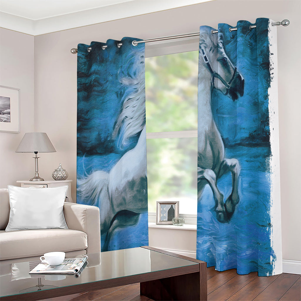 White Horse Painting Print Extra Wide Grommet Curtains