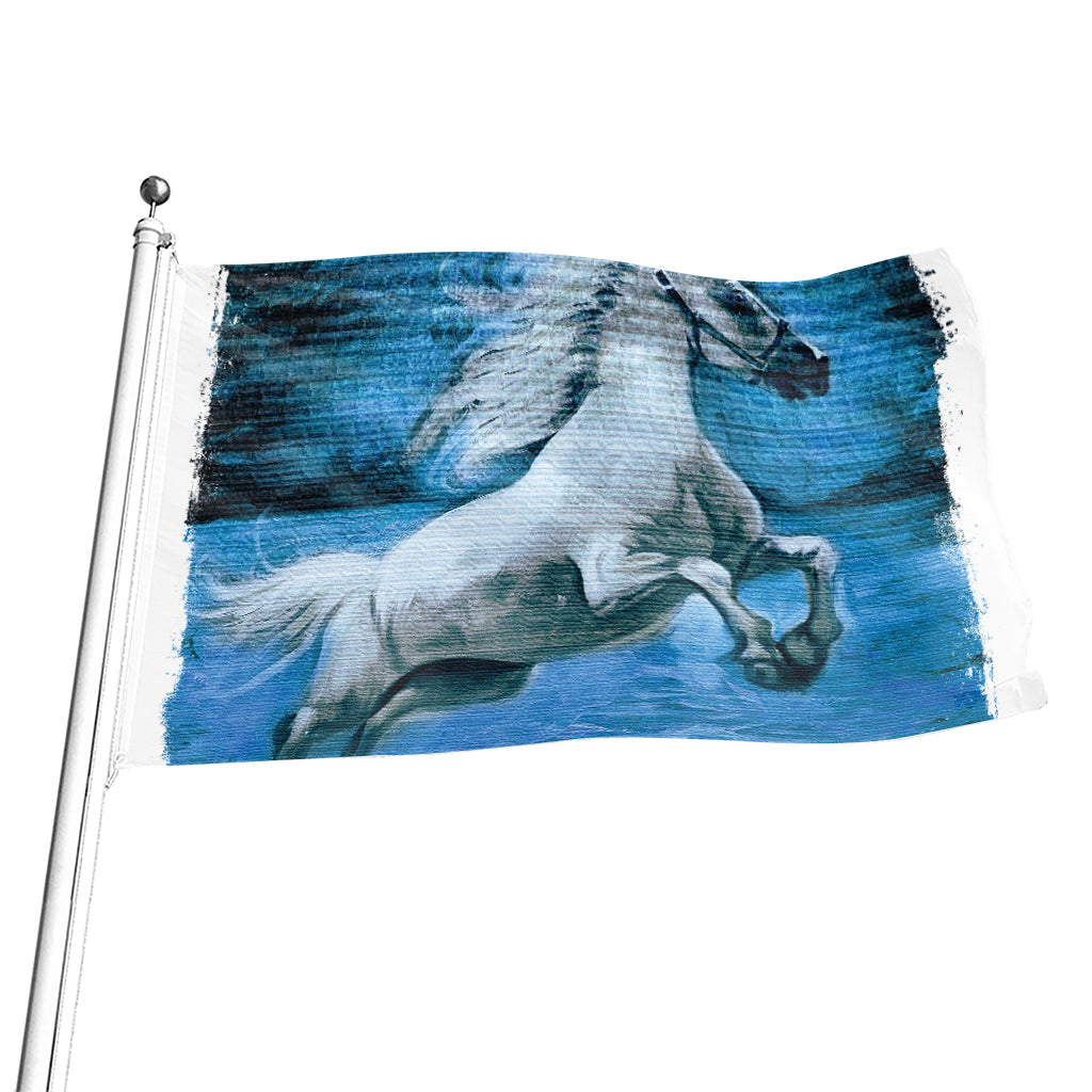 White Horse Painting Print Flag