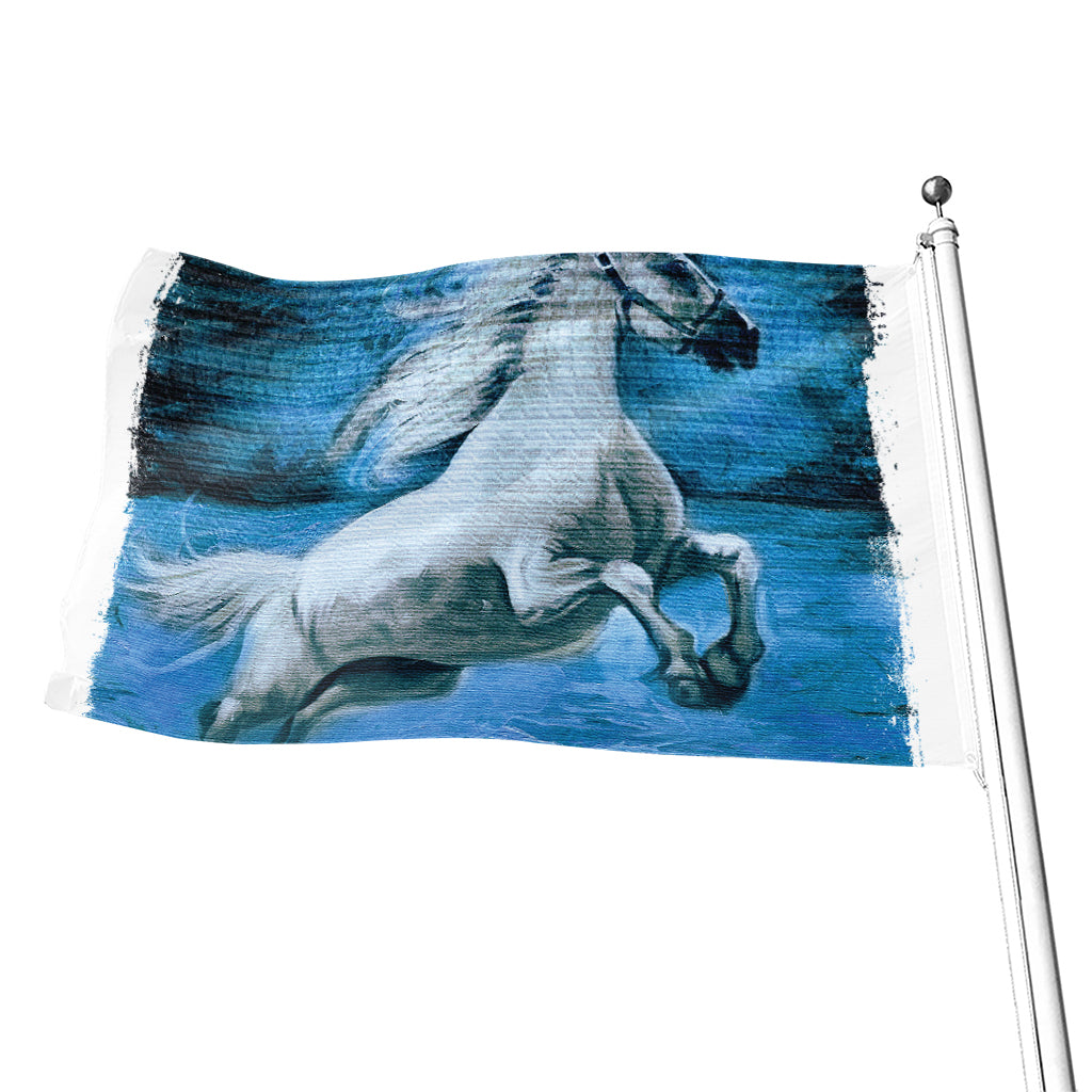 White Horse Painting Print Flag