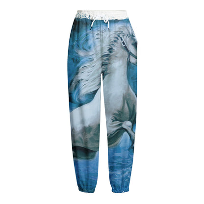 White Horse Painting Print Fleece Lined Knit Pants