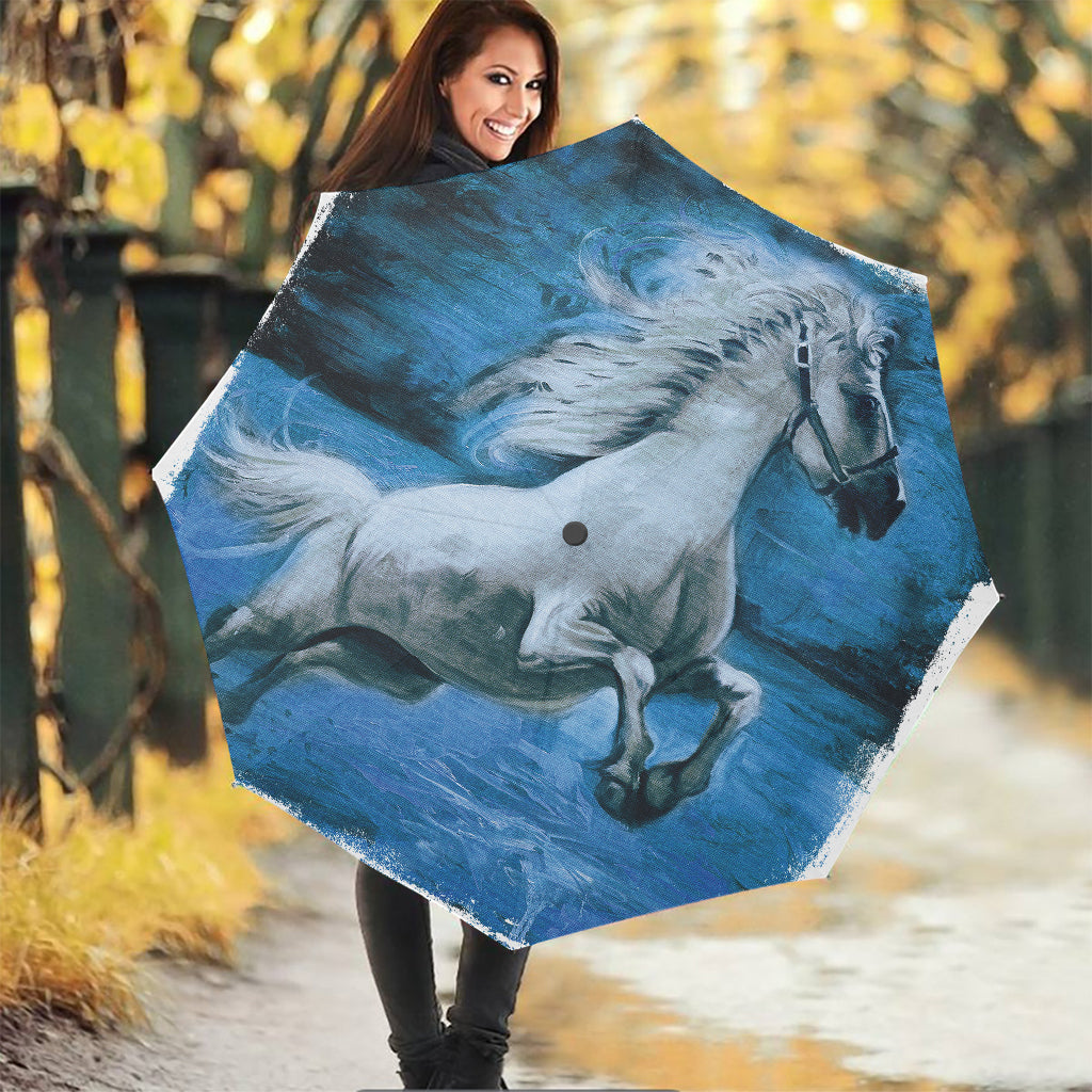 White Horse Painting Print Foldable Umbrella