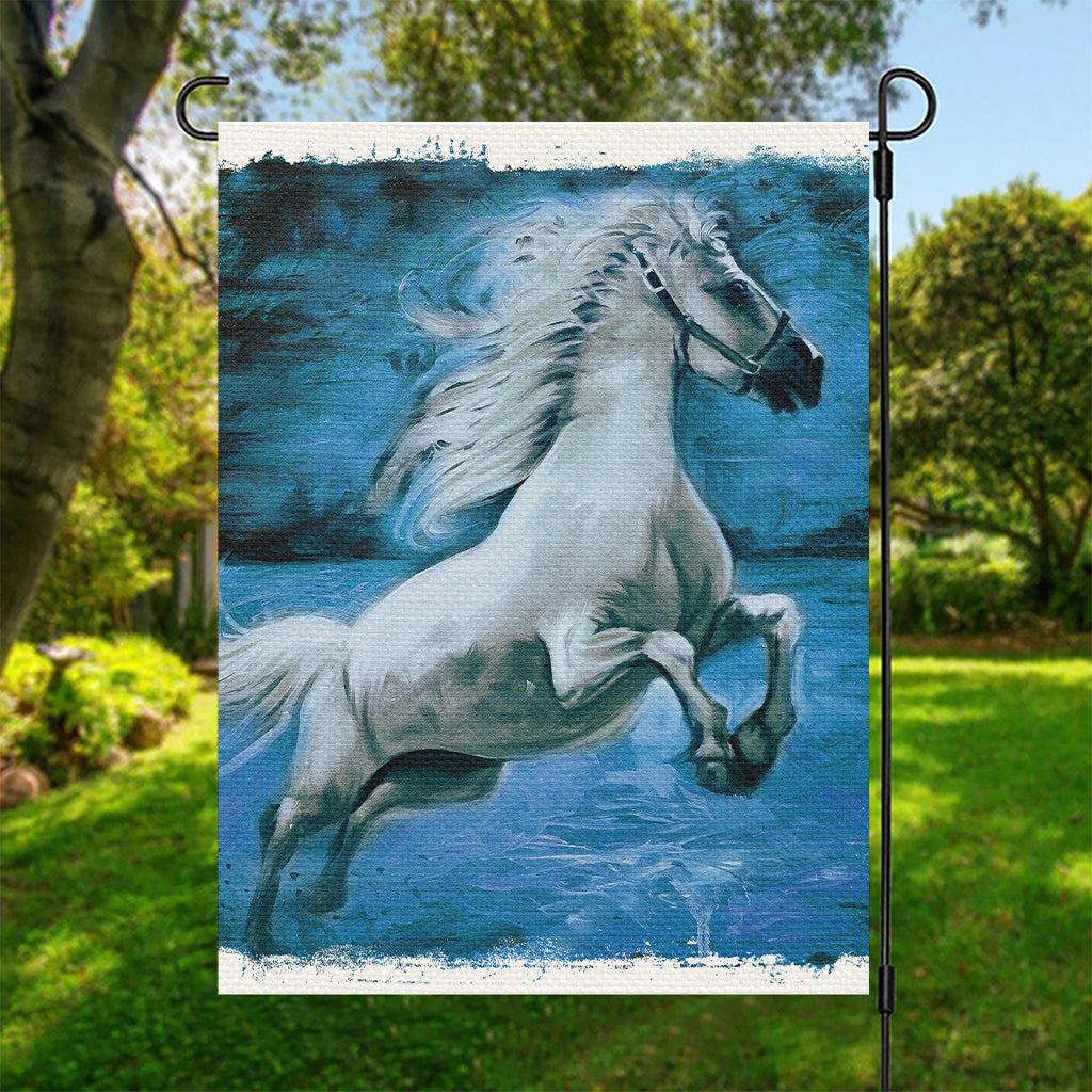 White Horse Painting Print Garden Flag