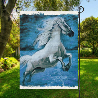 White Horse Painting Print Garden Flag