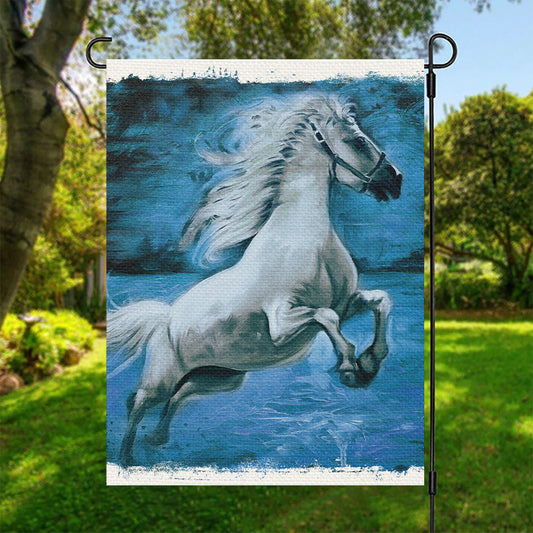 White Horse Painting Print Garden Flag