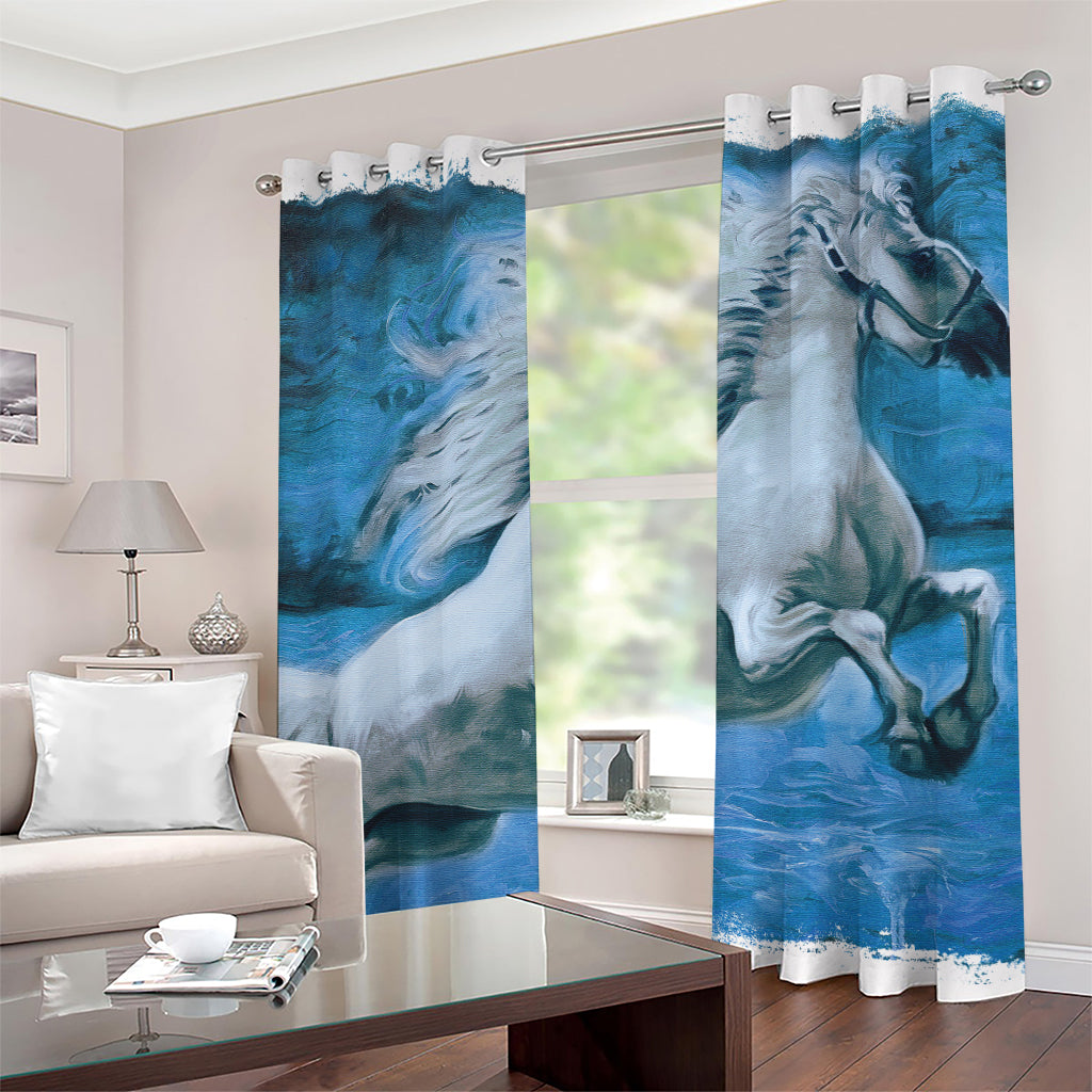White Horse Painting Print Grommet Curtains