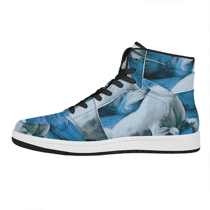 White Horse Painting Print High Top Leather Sneakers