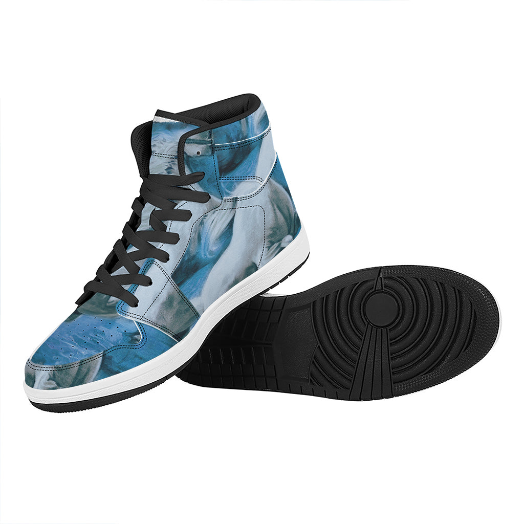 White Horse Painting Print High Top Leather Sneakers