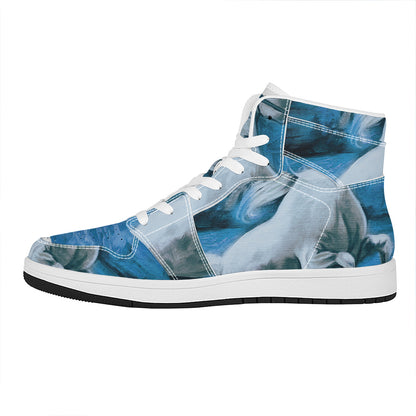 White Horse Painting Print High Top Leather Sneakers