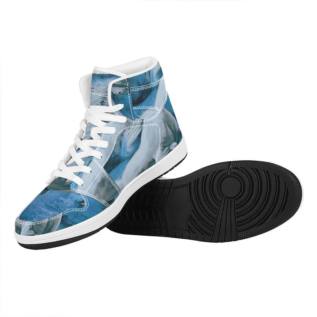 White Horse Painting Print High Top Leather Sneakers
