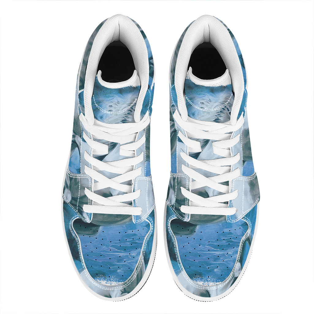 White Horse Painting Print High Top Leather Sneakers