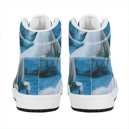 White Horse Painting Print High Top Leather Sneakers
