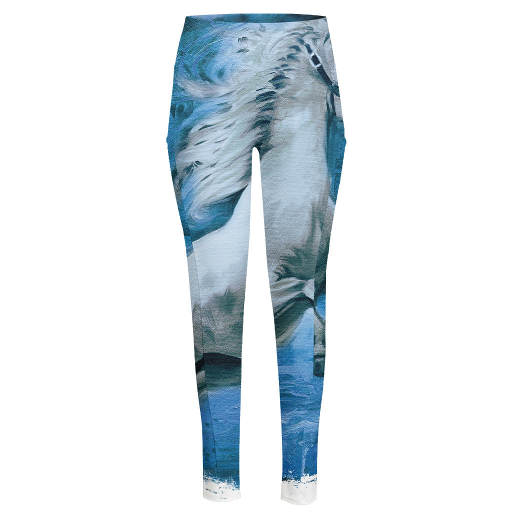 White Horse Painting Print High-Waisted Pocket Leggings