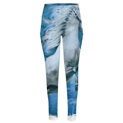 White Horse Painting Print High-Waisted Pocket Leggings