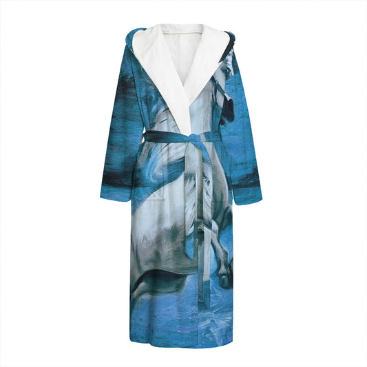 White Horse Painting Print Hooded Bathrobe