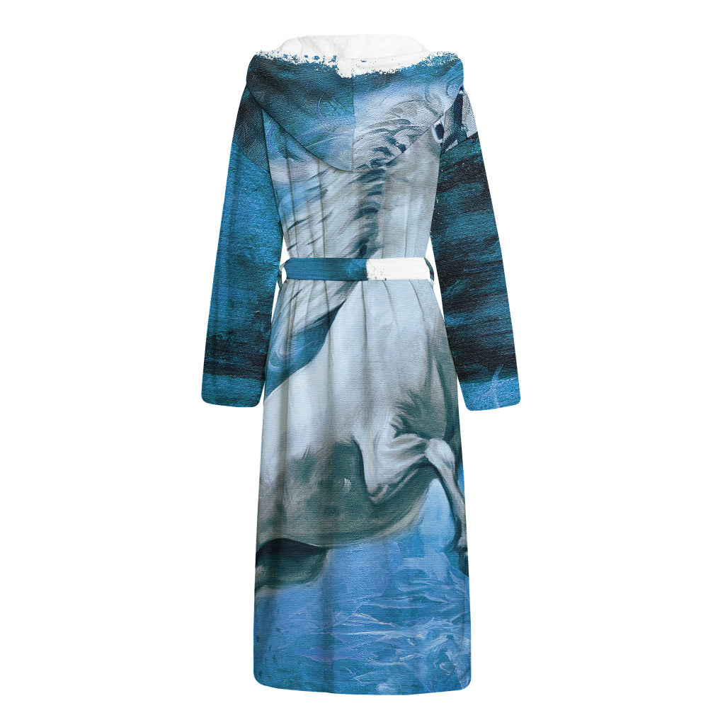 White Horse Painting Print Hooded Bathrobe