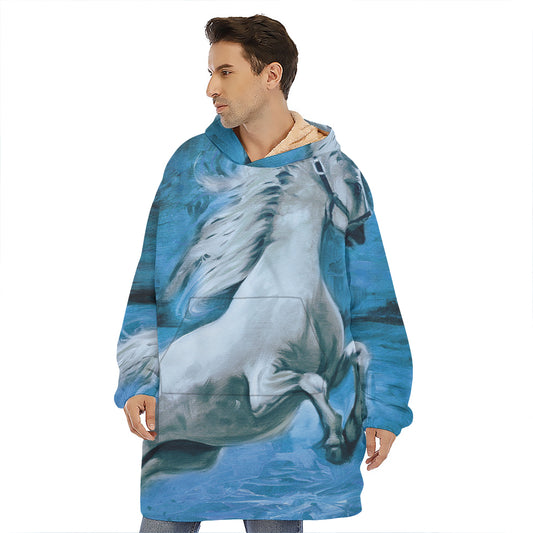 White Horse Painting Print Hoodie Blanket