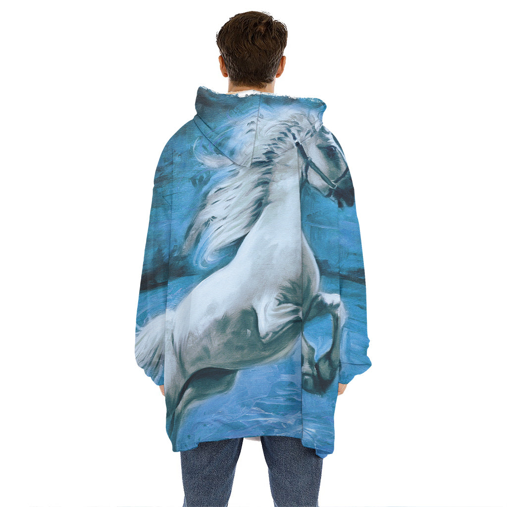 White Horse Painting Print Hoodie Blanket