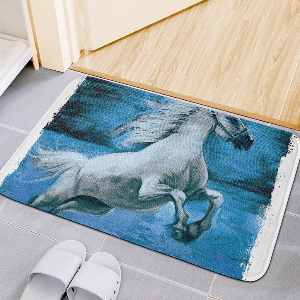 White Horse Painting Print Indoor Door Mat