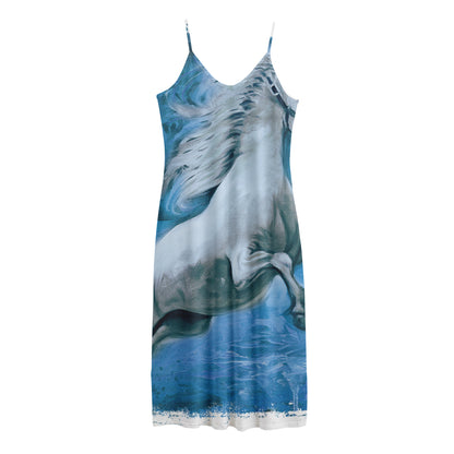 White Horse Painting Print Jersey Midi Cami Dress