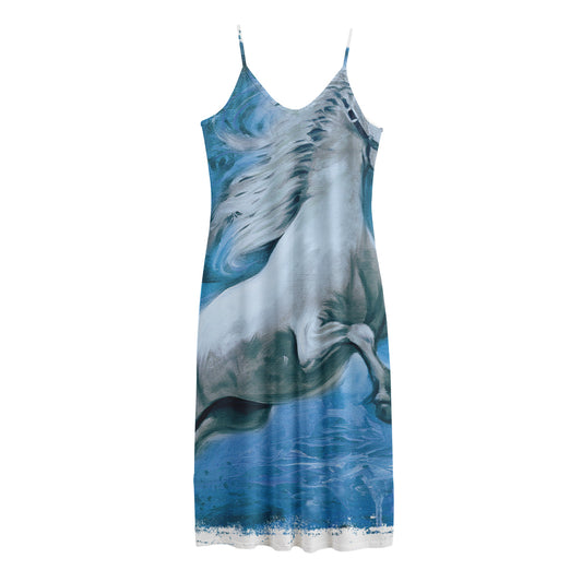 White Horse Painting Print Jersey Midi Cami Dress