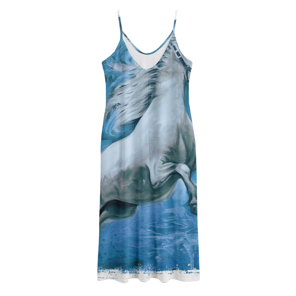 White Horse Painting Print Jersey Midi Cami Dress