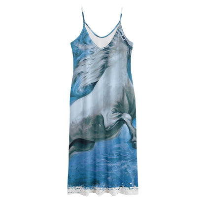 White Horse Painting Print Jersey Midi Cami Dress