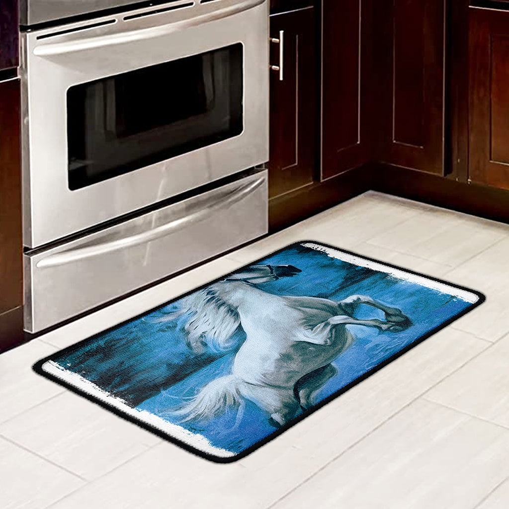 White Horse Painting Print Kitchen Mat