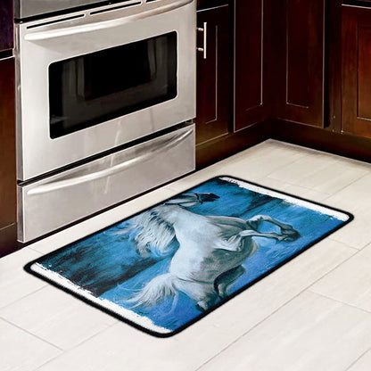 White Horse Painting Print Kitchen Mat