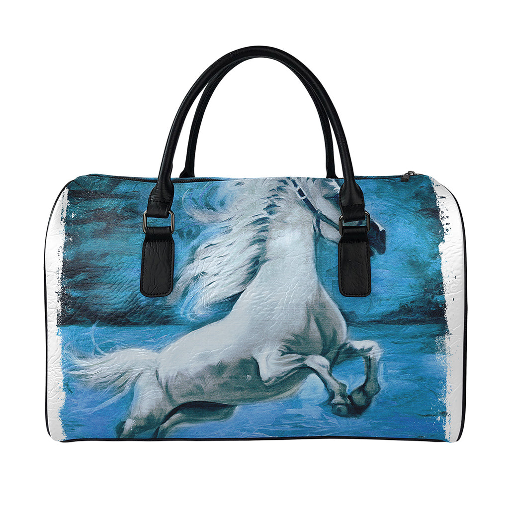 White Horse Painting Print Leather Duffle Bag