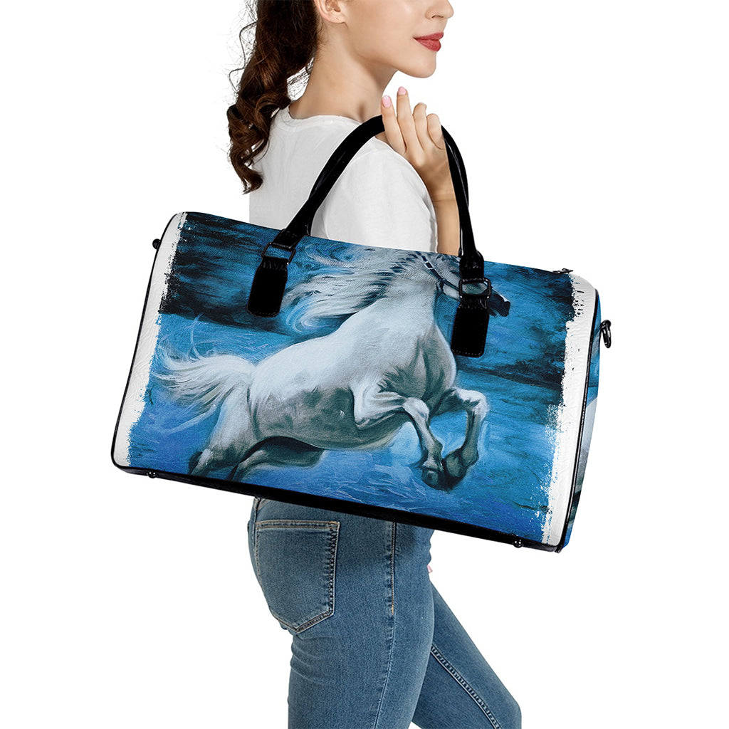 White Horse Painting Print Leather Duffle Bag
