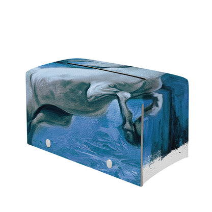 White Horse Painting Print Leather Tissue Box Cover