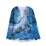 White Horse Painting Print Long Sleeve Short Coat